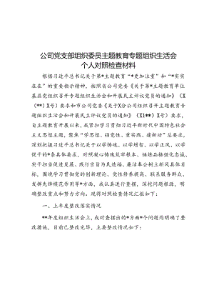 公司党支部组织委员主题教育专题组织生活会个人对照检查材料.docx