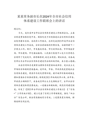 某某常务副市长在2024年全市社会信用体系建设工作联席会上的讲话.docx