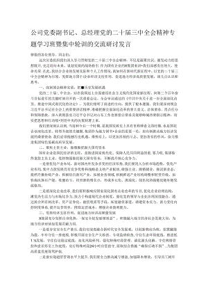 公司党委副书记、总经理党的二十届三中全会精神专题学习班暨集中轮训的交流研讨发言.docx