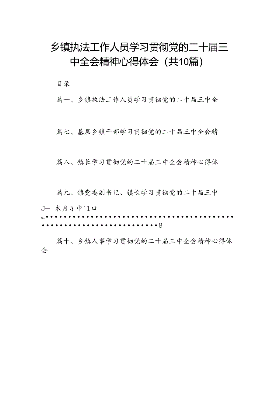 (10篇)乡镇执法工作人员学习贯彻党的二十届三中全会精神心得体会(详细版).docx_第1页