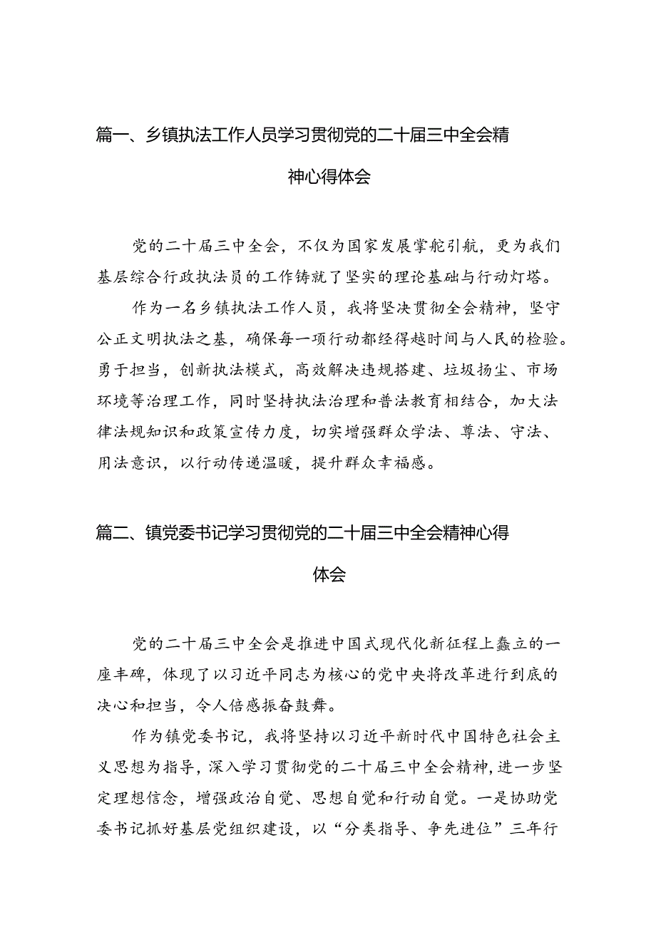 (10篇)乡镇执法工作人员学习贯彻党的二十届三中全会精神心得体会(详细版).docx_第2页