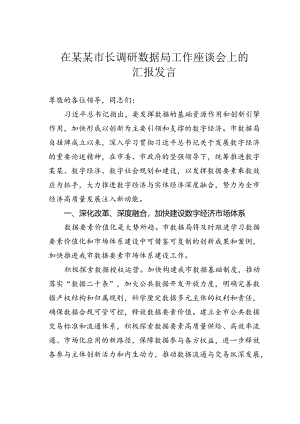 在某某市长调研数据局工作座谈会上的汇报发言.docx