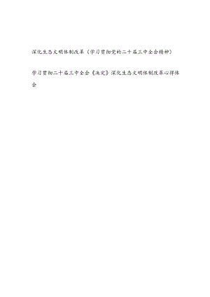 学习贯彻党的二十届三中全会精神全会《决定》深化生态文明体制改革研讨发言心得体会2篇.docx