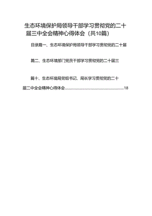 （10篇）生态环境保护局领导干部学习贯彻党的二十届三中全会精神心得体会（精选）.docx