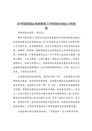 在市国资国企系统思政工作经验交流会上的发言.docx