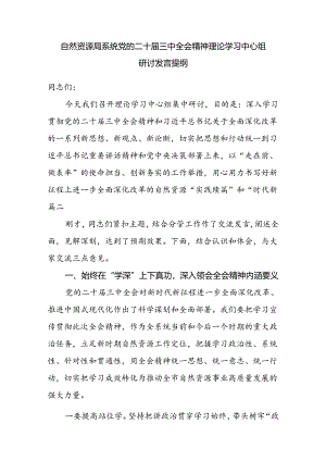 自然资源局系统党的二十届三中全会精神理论学习中心组研讨发言提纲.docx