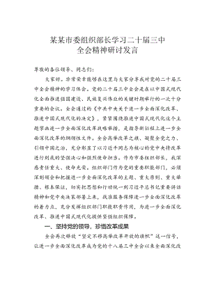 某某市委组织部长学习二十届三中全会精神研讨发言.docx