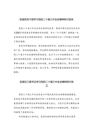 街道党员干部学习党的二十届三中全会精神研讨发言8篇（精选）.docx