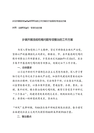 2024年乡镇开展违规吃喝问题专项整治的工作方案、关于违规吃喝专项整治方案.docx