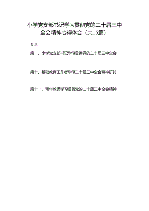 （15篇）小学党支部书记学习贯彻党的二十届三中全会精神心得体会范文.docx