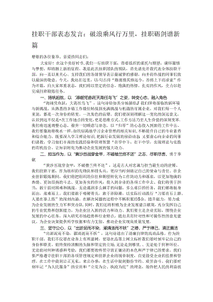 挂职干部表态发言：破浪乘风行万里挂职砺剑谱新篇.docx
