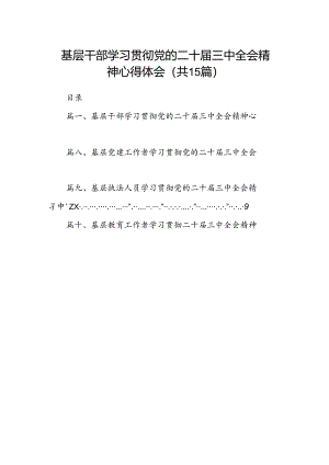 （15篇）基层干部学习贯彻党的二十届三中全会精神心得体会（详细版）.docx