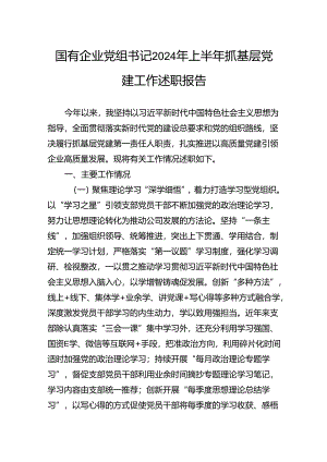 国有企业党组书记2024年上半年抓基层党建工作述职报告.docx