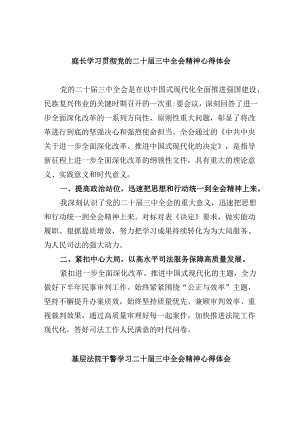 庭长学习贯彻党的二十届三中全会精神心得体会8篇（精选）.docx