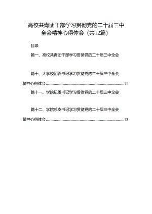 高校共青团干部学习贯彻党的二十届三中全会精神心得体会（共12篇）.docx