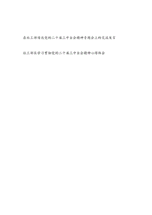 在社工部传达党的二十届三中全会精神专题会上的交流发言和社工部长学习贯彻党的二十届三中全会精神心得体会.docx