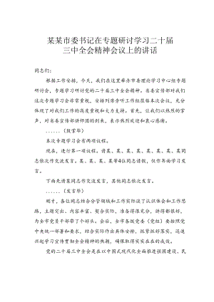 某某市委书记在专题研讨学习二十届三中全会精神会议上的讲话.docx
