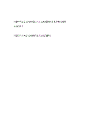 市委联动巡察组向市委组织部巡察反馈问题集中整改进展情况的报告和市委组织部关于巡察整改进展情况的报告.docx
