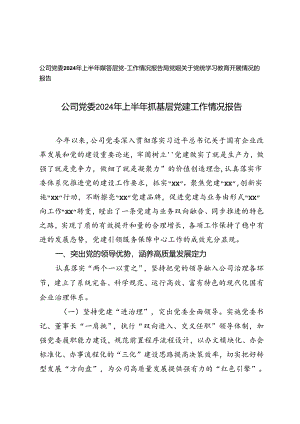 公司党委2024年上半年抓基层党建工作情况报告+局党组关于党纪学习教育开展情况的报告.docx