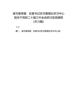 某市委常委、区委书记在市委理论学习中心组关于党的二十届三中全会研讨发言提纲10篇（精选版）.docx