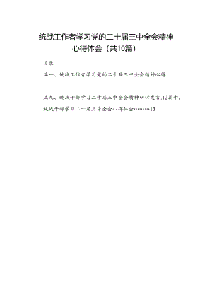 （10篇）统战工作者学习党的二十届三中全会精神心得体会集合.docx