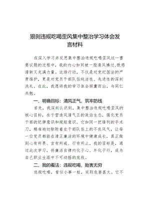 狠刹违规吃喝歪风集中整治学习体会发言材料.docx