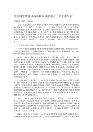 在集团党的建设高质量发展推进会上的汇报发言.docx