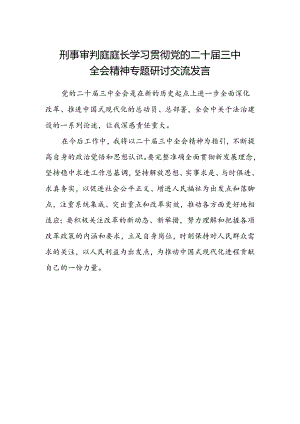 刑事审判庭庭长学习贯彻党的二十届三中全会精神专题研讨交流发言.docx