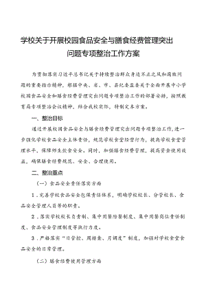 四篇中小学2024年校园食品安全与膳食经费管理突出问题专项整治实施方案.docx