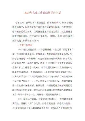 2024年党建工作总结和下步计划.docx
