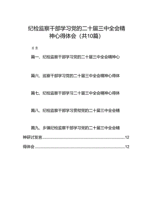 （10篇）纪检监察干部学习党的二十届三中全会精神心得体会（精选）.docx