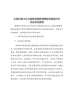 乡镇纪委书记主题教育暨教育整顿专题组织生活会发言提纲.docx