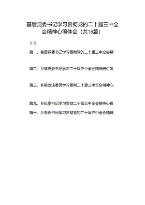 （15篇）基层党委书记学习贯彻党的二十届三中全会精神心得体会专题资料.docx