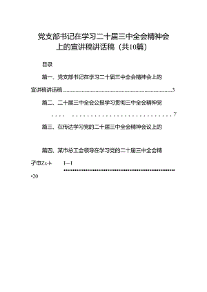 党支部书记在学习二十届三中全会精神会上的宣讲稿讲话稿10篇（详细版）.docx