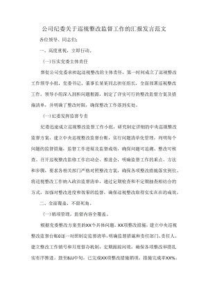 公司纪委关于巡视整改监督工作的汇报发言范文.docx