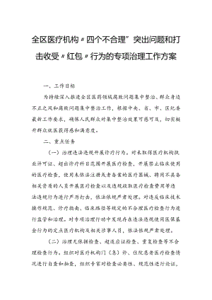 全区医疗机构“四个不合理”突出问题和打击收受“红包”行为的专项治理工作方案.docx