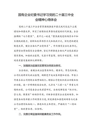 国有企业纪委书记学习党的二十届三中全会精神心得体会.docx