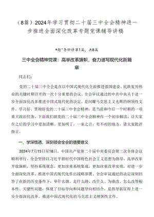 （8篇）2024年学习贯彻二十届三中全会精神进一步推进全面深化改革专题党课辅导讲稿.docx