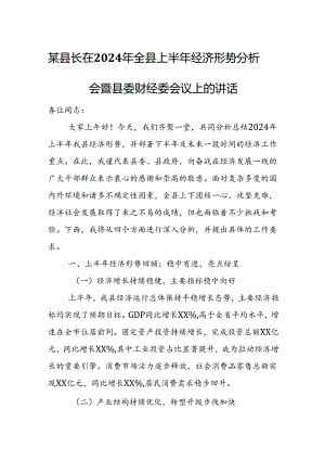 某县长在2024年全县上半年经济形势分析会暨县委财经委会议上的讲话.docx