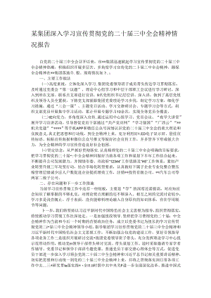 某集团深入学习宣传贯彻党的二十届三中全会精神情况报告.docx