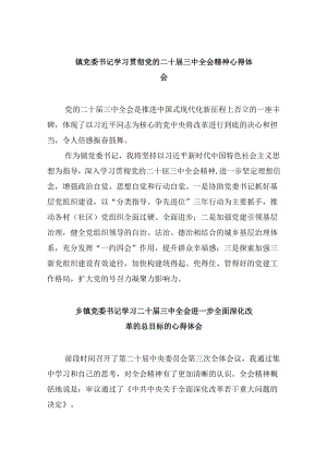 镇党委书记学习贯彻党的二十届三中全会精神心得体会8篇（最新版）.docx