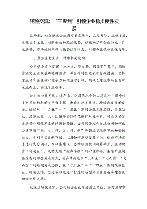 国企经验交流：“三聚焦”引领企业稳步良性发展.docx