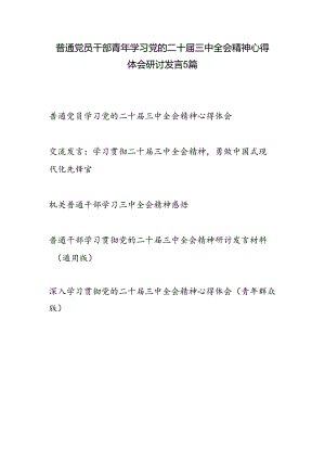 普通党员干部青年学习党的二十届三中全会精神心得体会研讨发言5篇.docx