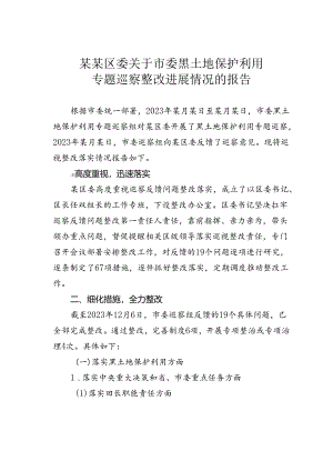 某某区委关于市委黑土地保护利用专题巡察整改进展情况的报告.docx