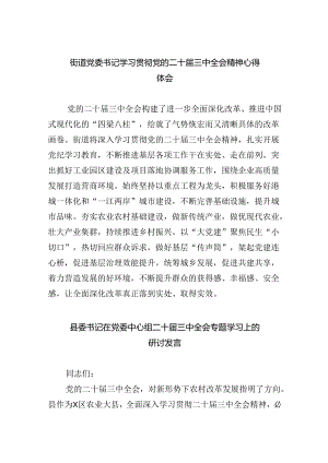 街道党委书记学习贯彻党的二十届三中全会精神心得体会8篇（详细版）.docx