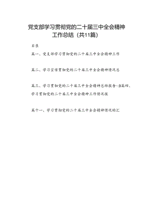 （11篇）党支部学习贯彻党的二十届三中全会精神工作总结范文.docx