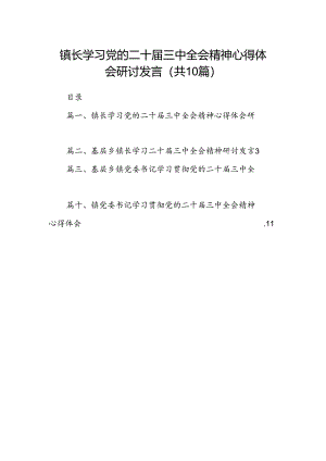 （10篇）镇长学习党的二十届三中全会精神心得体会研讨发言（精选）.docx