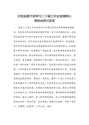 纪检监察干部学习二十届三中全会精神心得体会研讨发言.docx