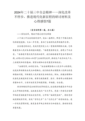 2024年二十届三中全会精神——深化改革不停步推进现代化新征程的研讨材料及心得感悟7篇.docx