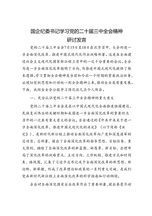 国企公司纪委书记二十届三中全会精神研讨发言1900字.docx